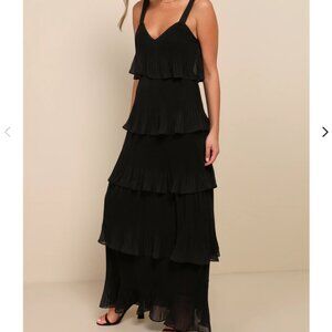 Lulus Elegant Nature Black Pleated Sleeveless Tiered Maxi Dress - Size M